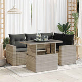 vidaXL 5-delige Loungeset met kussens poly rattan zwart