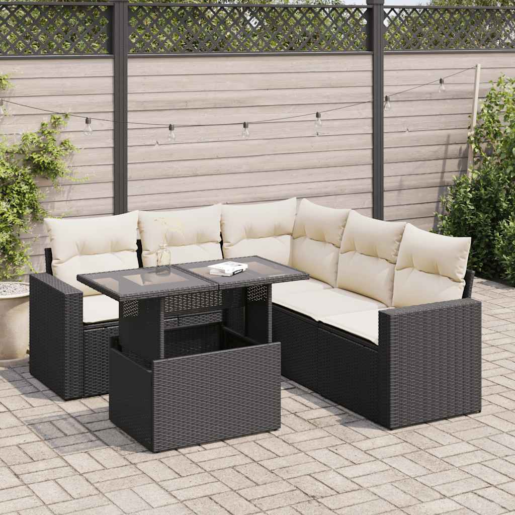 vidaXL 6-delige Loungeset met kussens poly rattan zwart