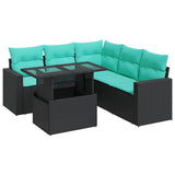 vidaXL 6-Piece Garden Sofa Set with Cushions Black Poly Rattan