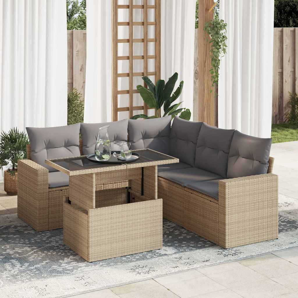 vidaXL 6-delige Loungeset met kussens poly rattan zwart