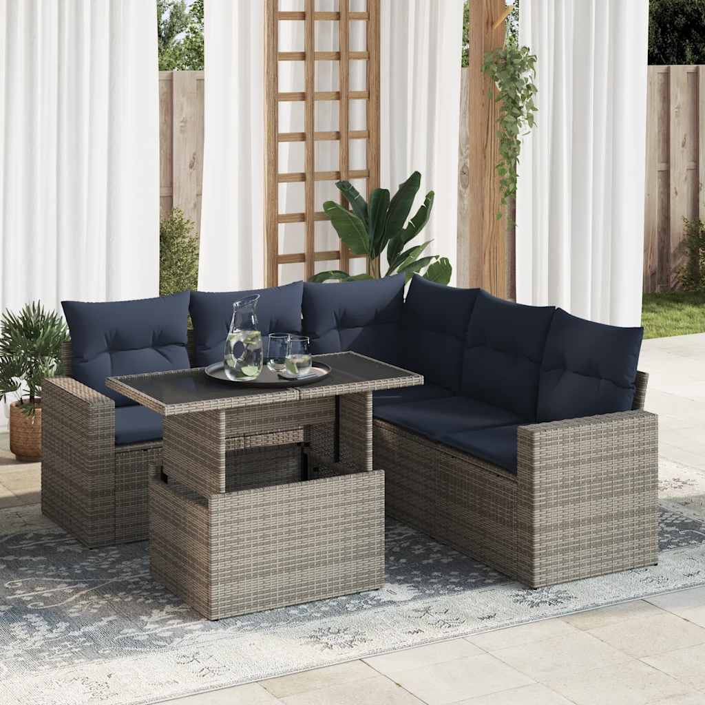 vidaXL 6-Piece Garden Sofa Set with Cushions Black Poly Rattan