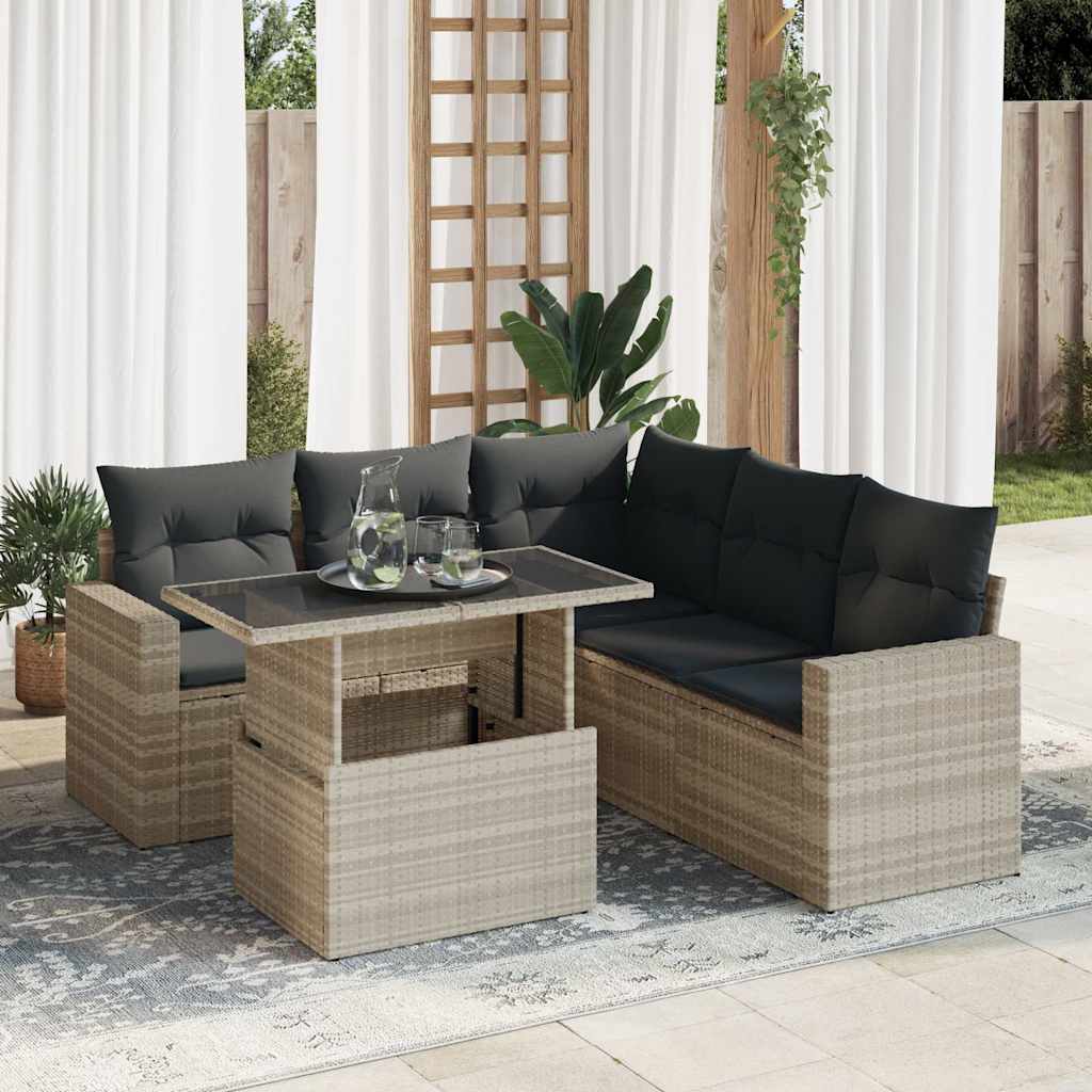 vidaXL 6-delige Loungeset met kussens poly rattan zwart