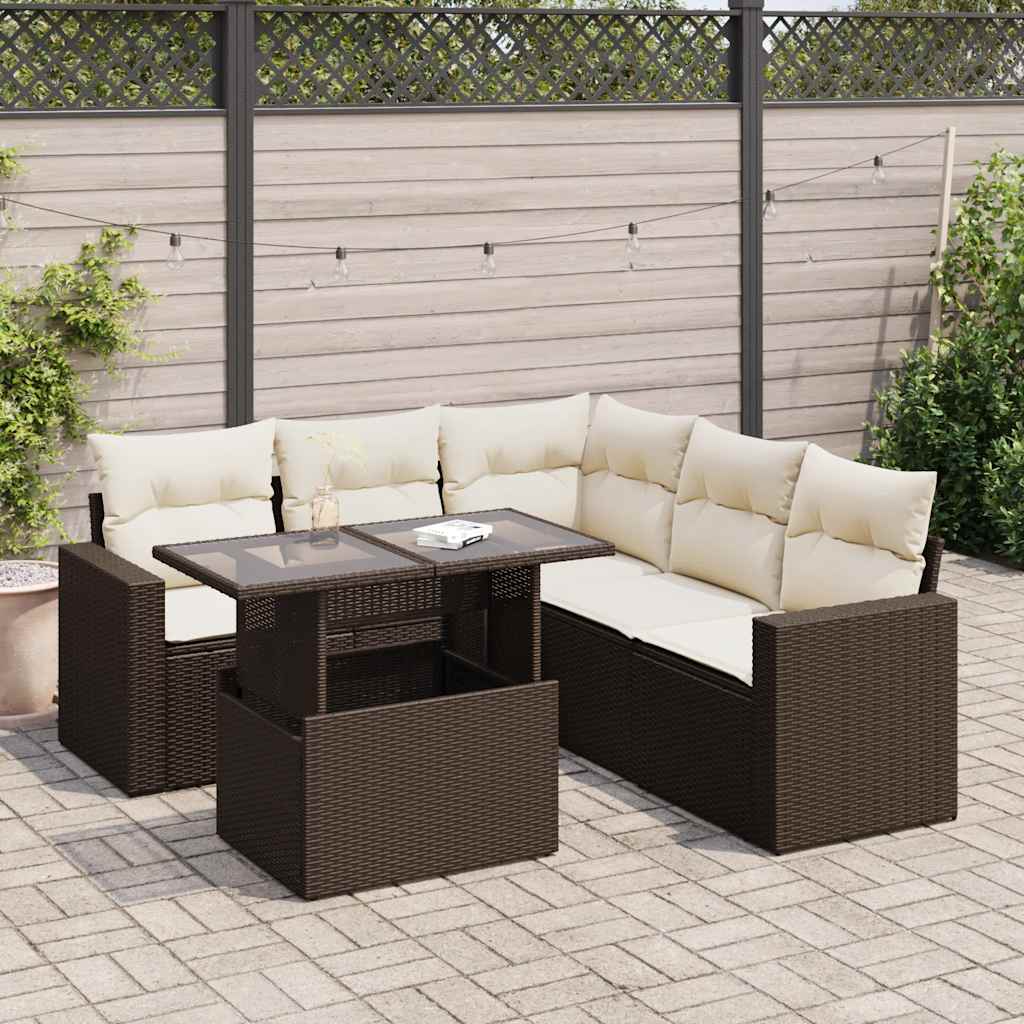 vidaXL 6-delige Loungeset met kussens poly rattan zwart