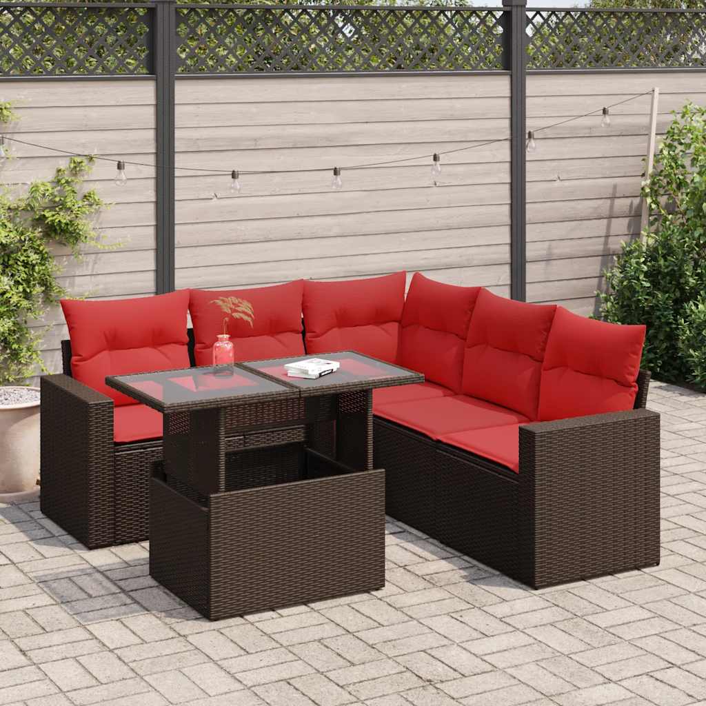 vidaXL 6-Piece Garden Sofa Set with Cushions Black Poly Rattan