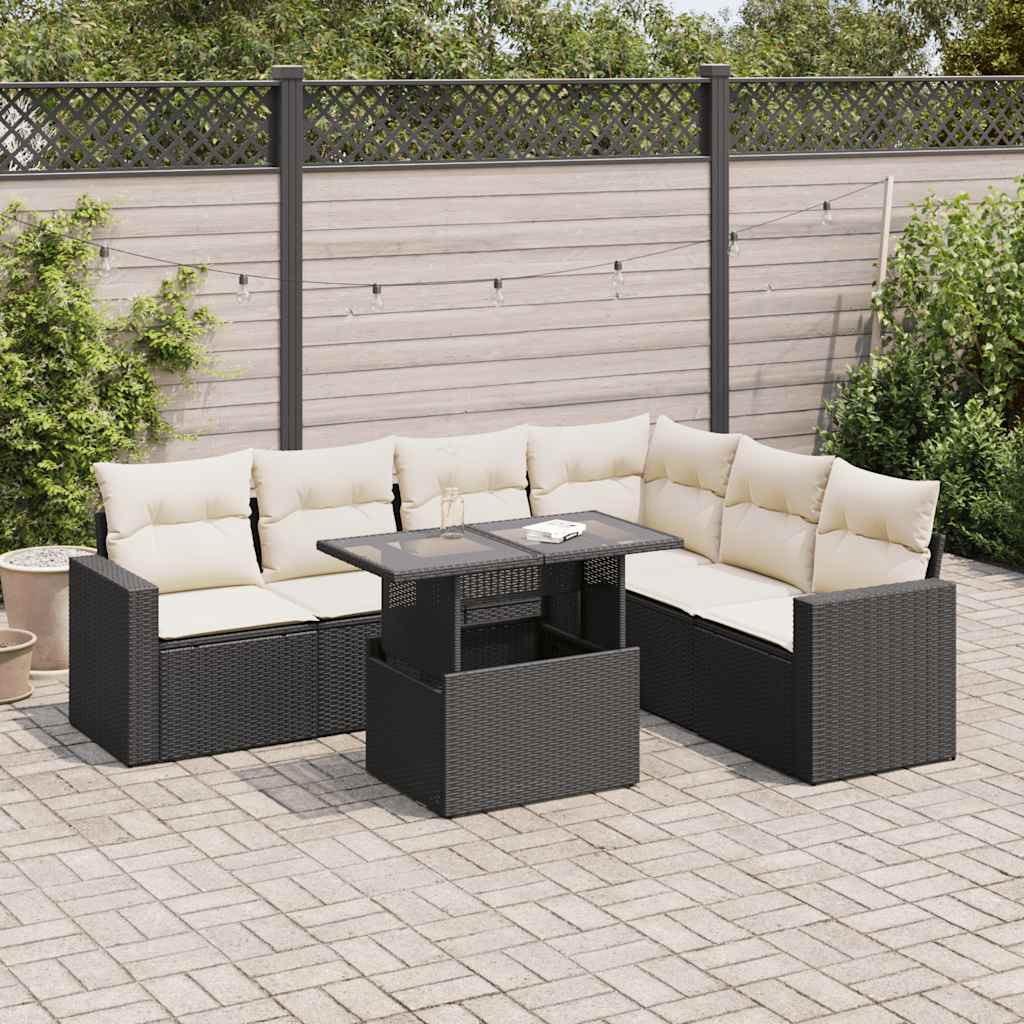vidaXL 7-delige Loungeset met kussens poly rattan zwart