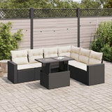 vidaXL 7-delige Loungeset met kussens poly rattan zwart