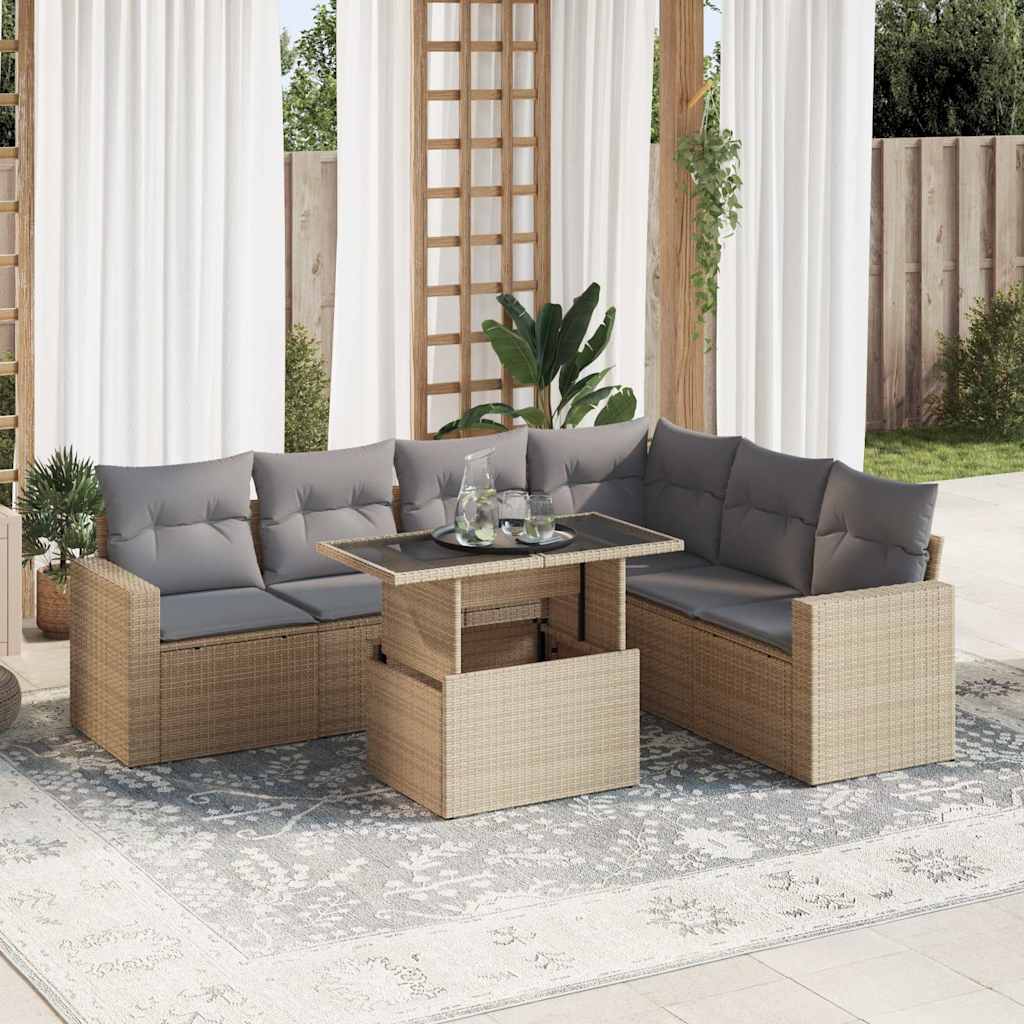 vidaXL 7-delige Loungeset met kussens poly rattan zwart