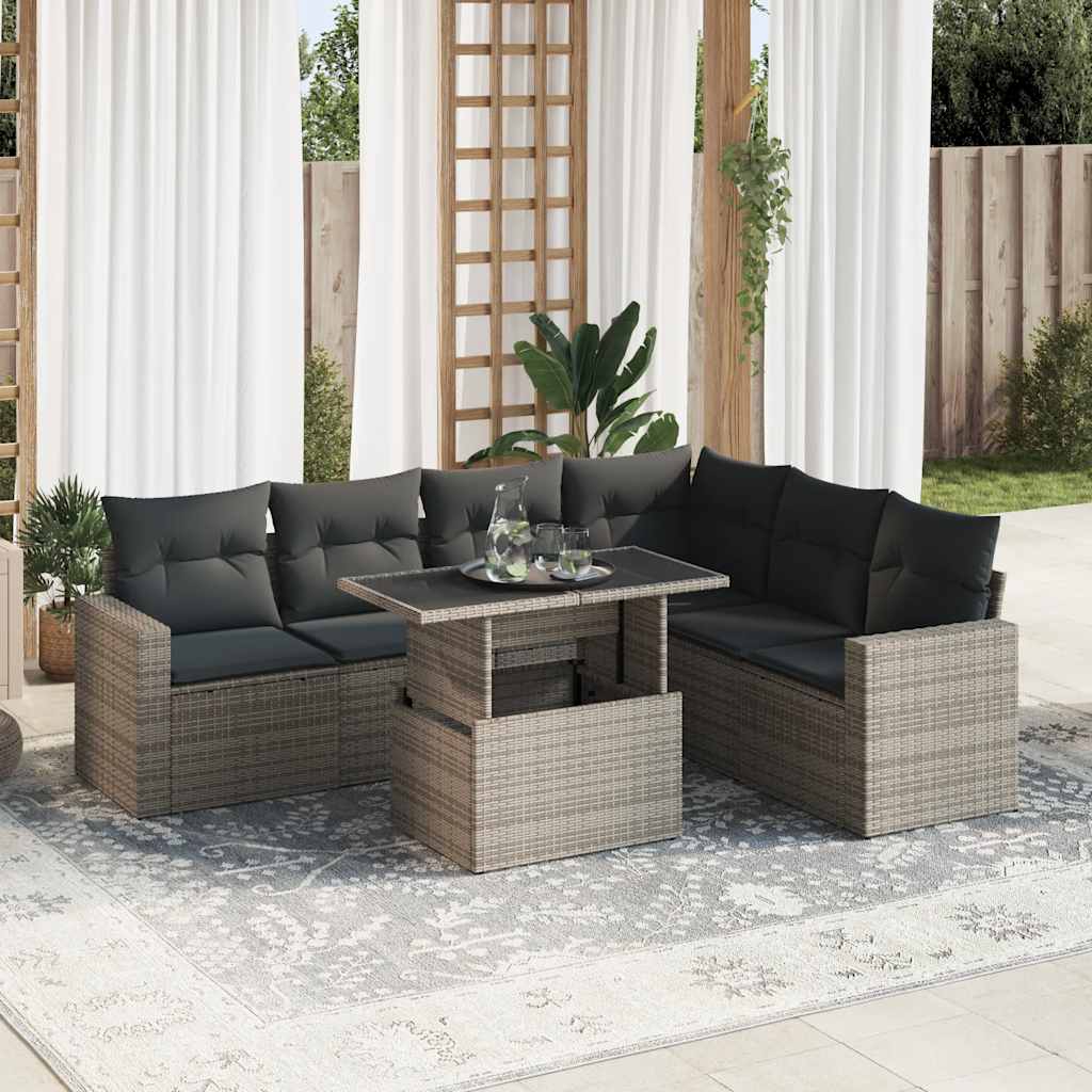 vidaXL 7-delige Loungeset met kussens poly rattan zwart