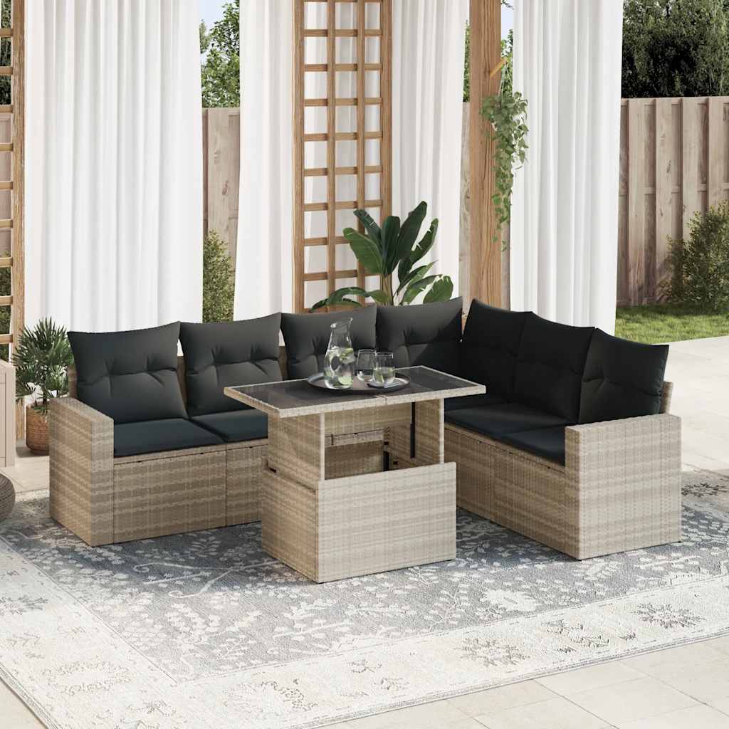 vidaXL 7-delige Loungeset met kussens poly rattan zwart