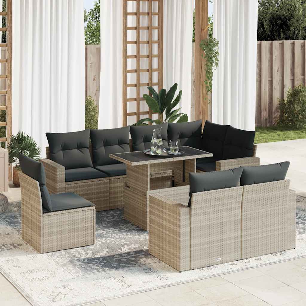 vidaXL 9-delige Loungeset met kussens poly rattan zwart