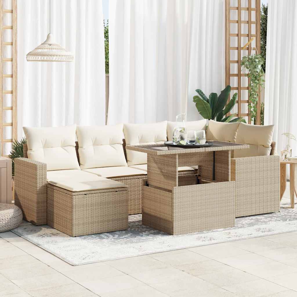 vidaXL 7-delige Loungeset met kussens poly rattan zwart