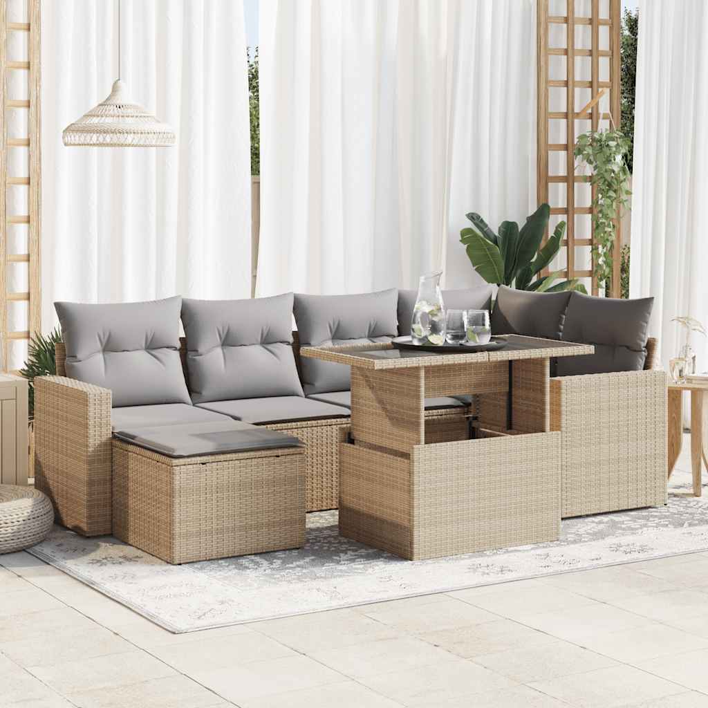 vidaXL 7-delige Loungeset met kussens poly rattan zwart