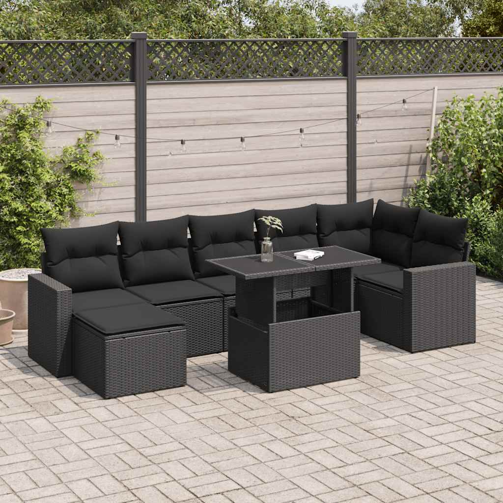 vidaXL 8-Piece Poly Rattan Lounge Set with Cushions Black