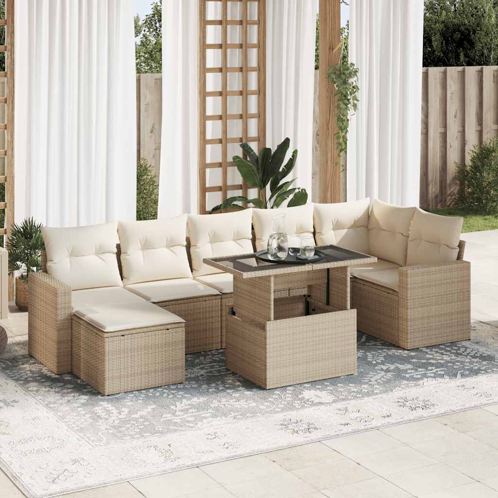 vidaXL 8-Piece Poly Rattan Lounge Set with Cushions Black