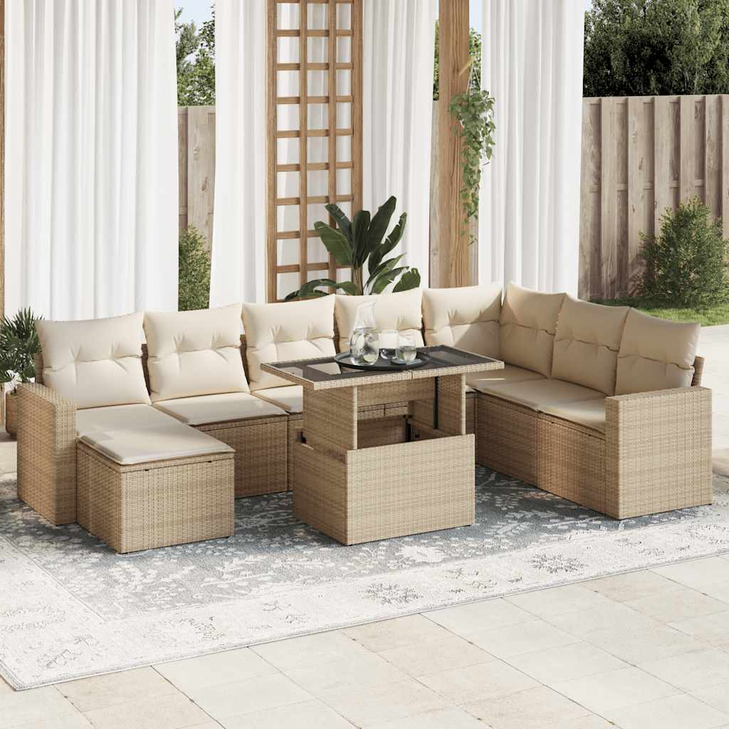 vidaXL 9-piece Poly Rattan Lounge Set with Cushions Black