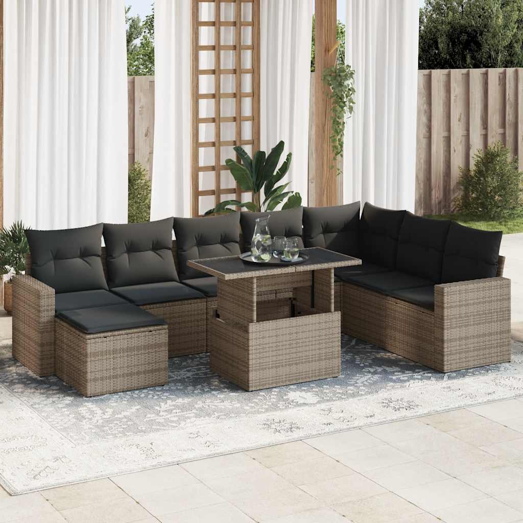 vidaXL 9-piece Poly Rattan Lounge Set with Cushions Black
