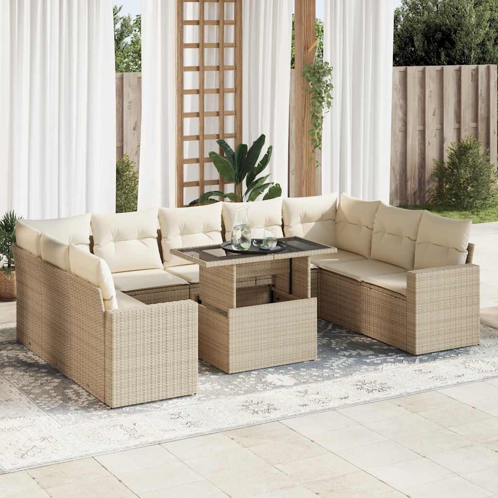vidaXL 10-Piece Lounge Set with Cushions Poly Rattan Black