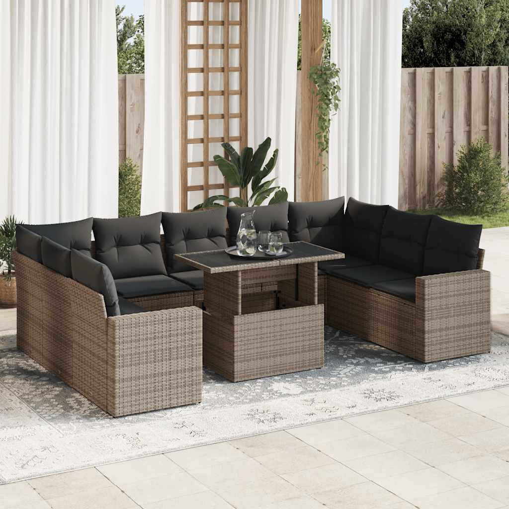 vidaXL 10-Piece Lounge Set with Cushions Poly Rattan Black