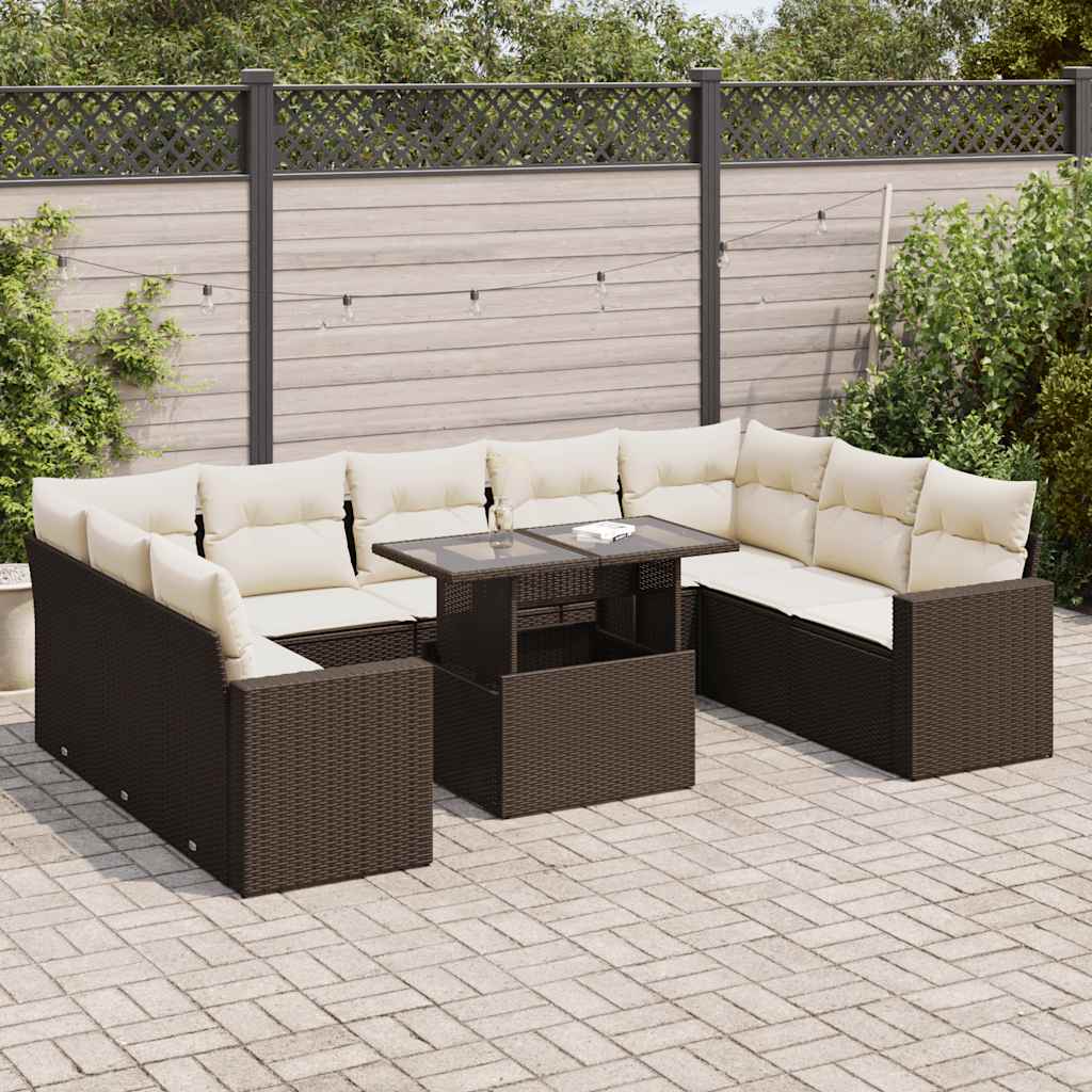 vidaXL 10-Piece Lounge Set with Cushions Poly Rattan Black