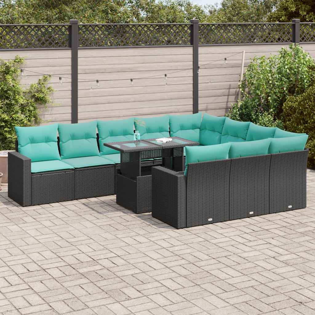 vidaXL 11-Piece Lounge Set with Cushions Poly Rattan Acacia Grey