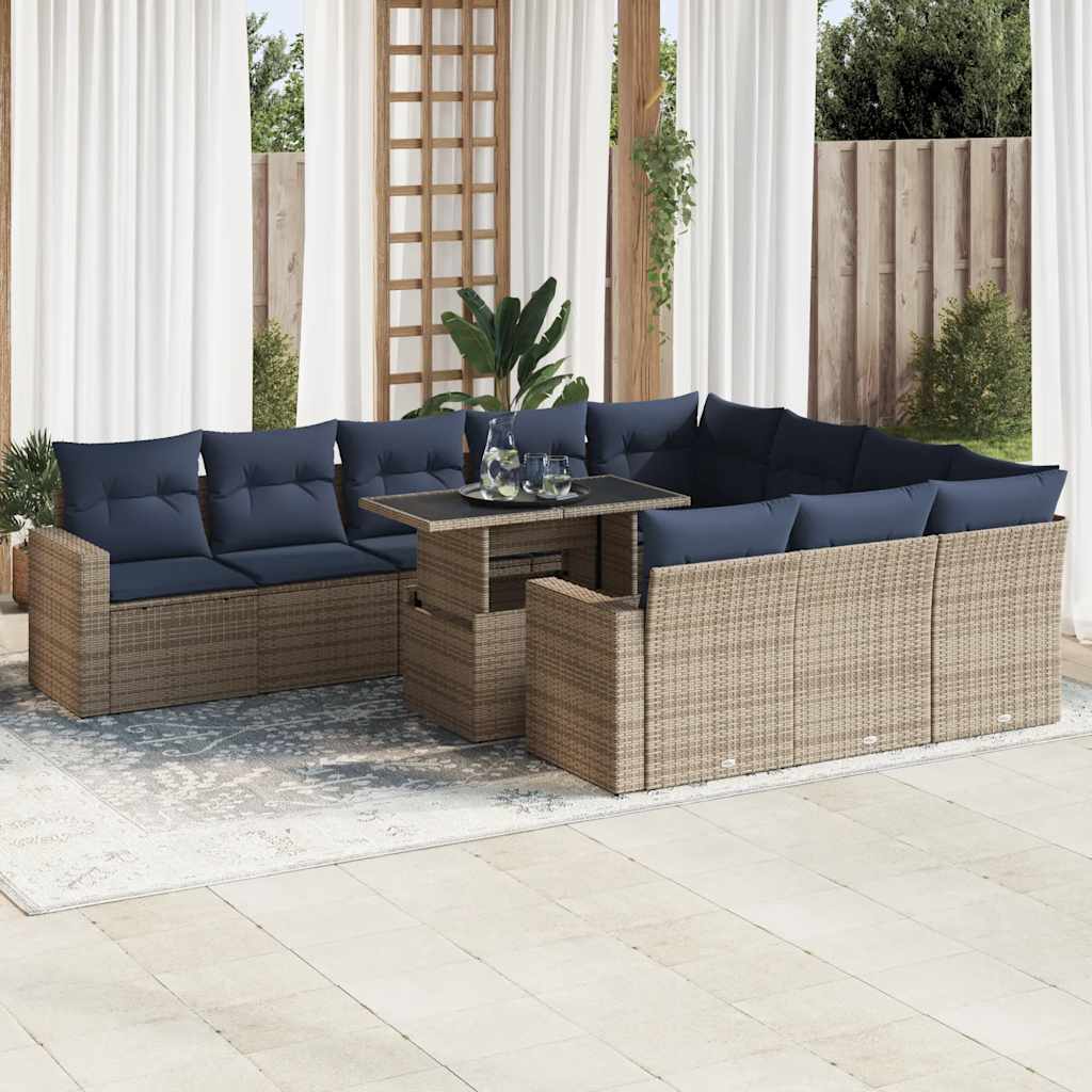vidaXL 11-Piece Lounge Set with Cushions Poly Rattan Acacia Grey