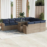vidaXL 11-Piece Lounge Set with Cushions Poly Rattan Acacia Grey