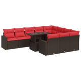 vidaXL 11-Piece Lounge Set with Cushions Poly Rattan Acacia Grey