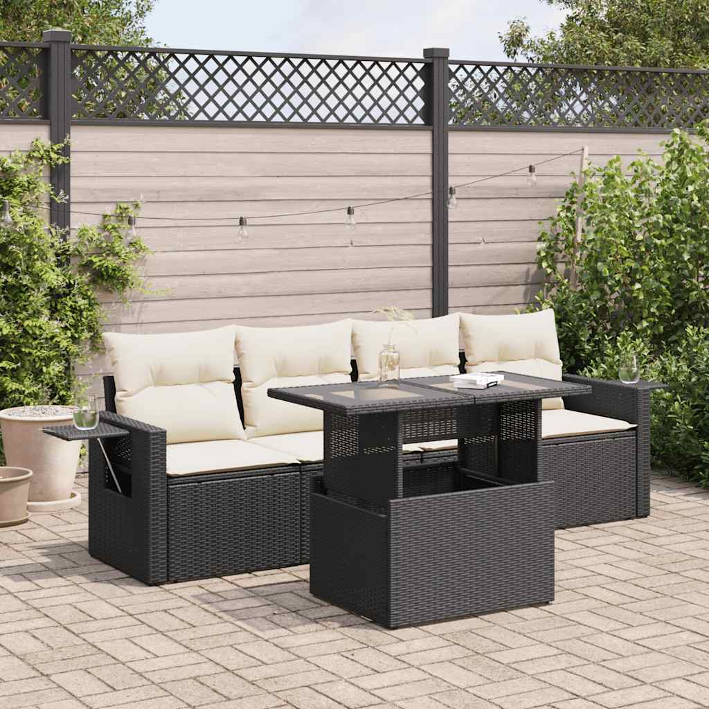 vidaXL 5-piece Lounge Set with Cushions Poly Rattan Black