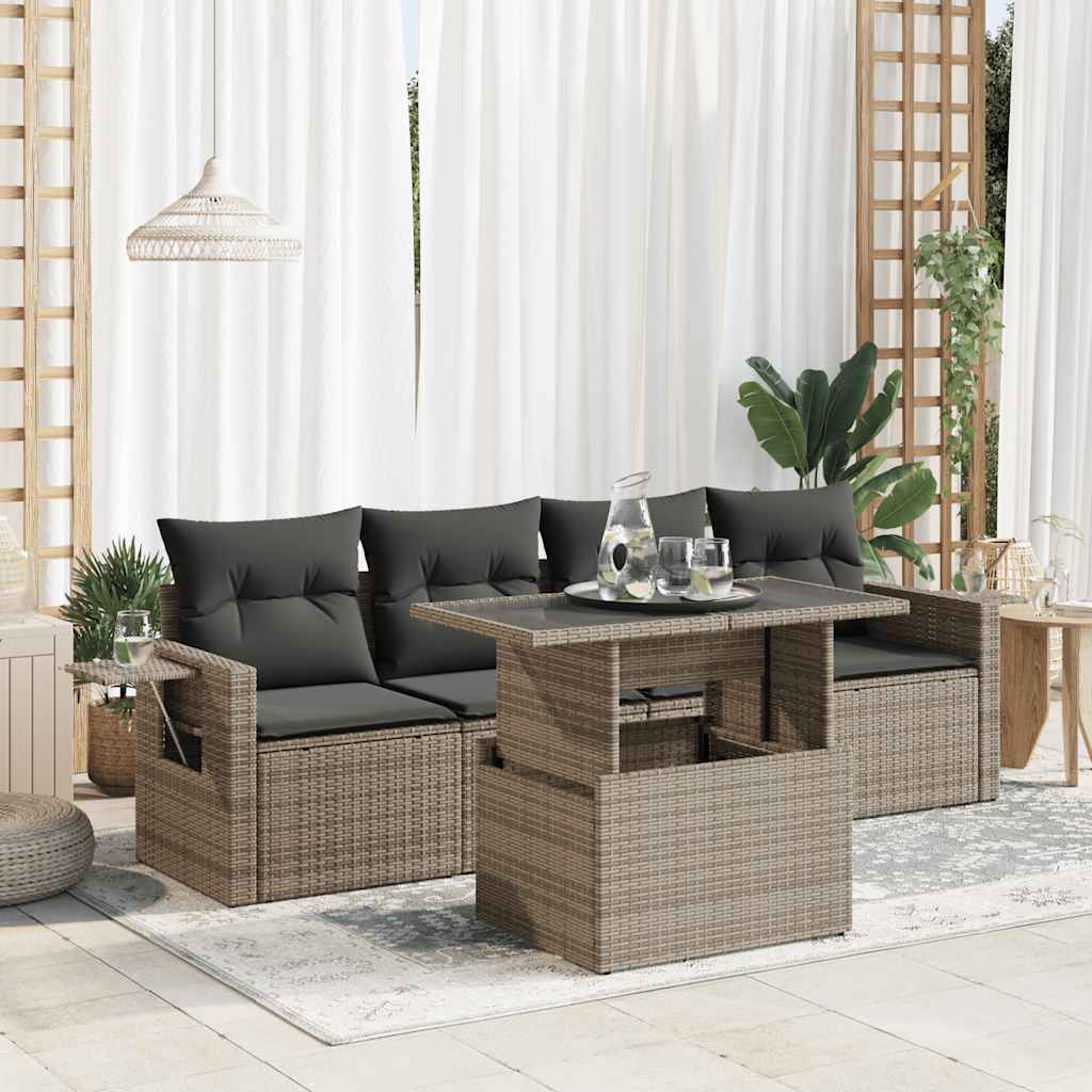 vidaXL 5-piece Lounge Set with Cushions Poly Rattan Black