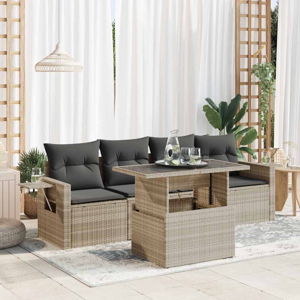 vidaXL 5-piece Lounge Set with Cushions Poly Rattan Black