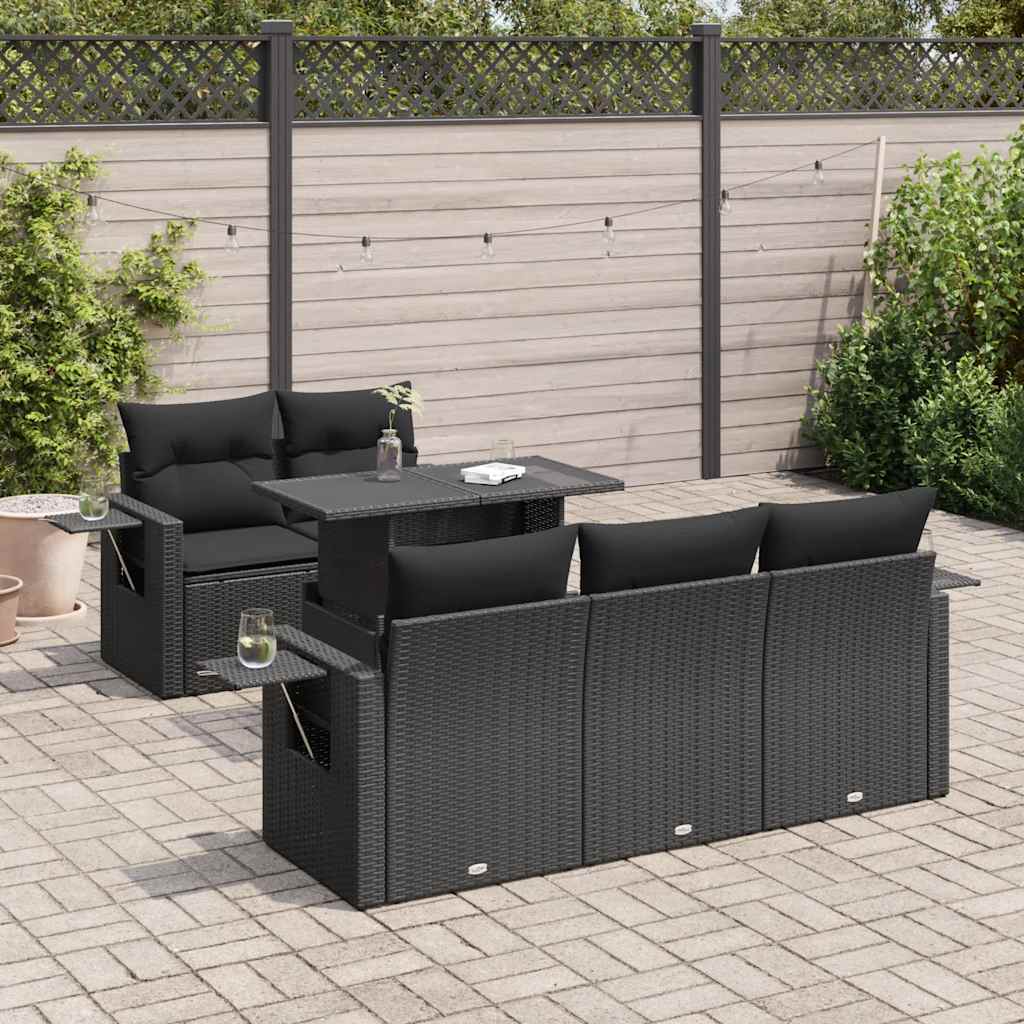 vidaXL 6-Piece Lounge Set with Cushions Poly Rattan Black