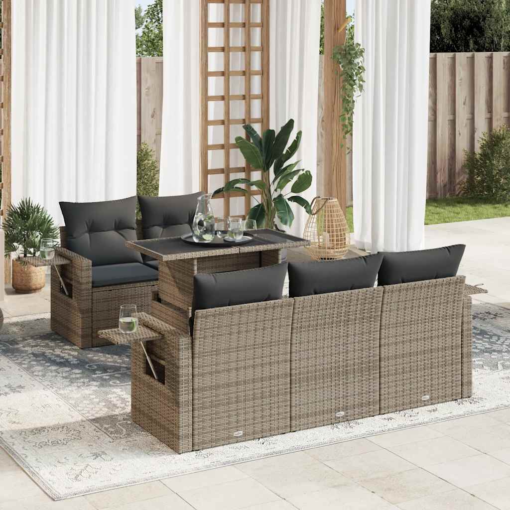 vidaXL 6-Piece Lounge Set with Cushions Poly Rattan Black