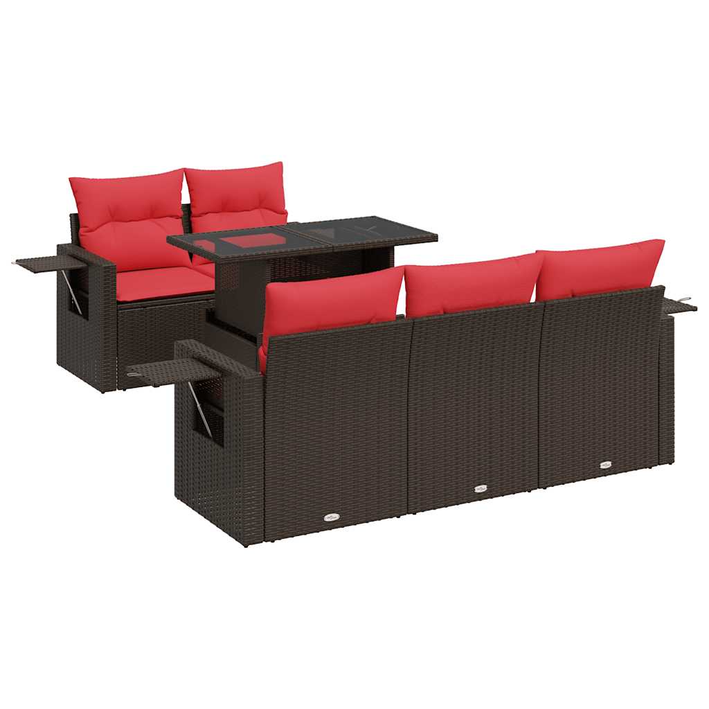 vidaXL 6-delige Loungeset met kussens poly rattan acacia zwart