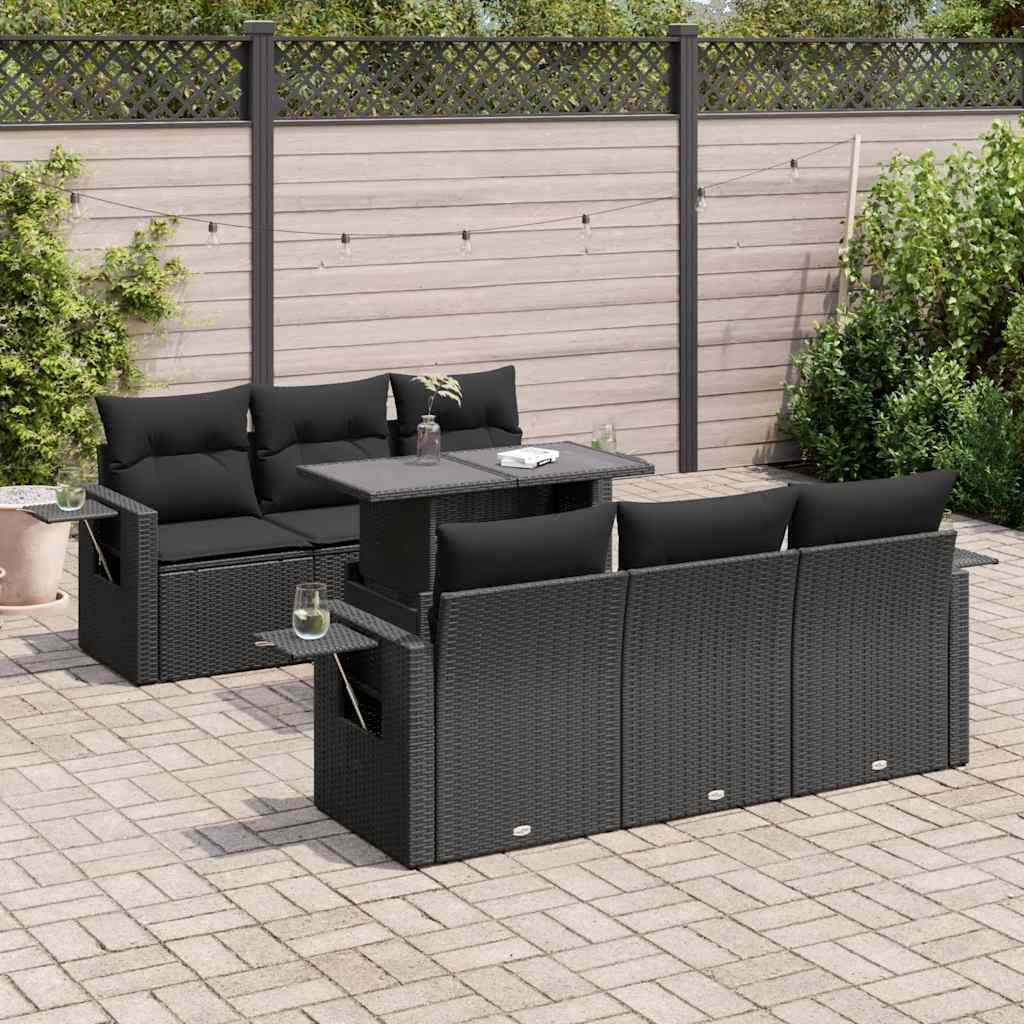 vidaXL 7-delige Loungeset met kussens poly rattan zwart