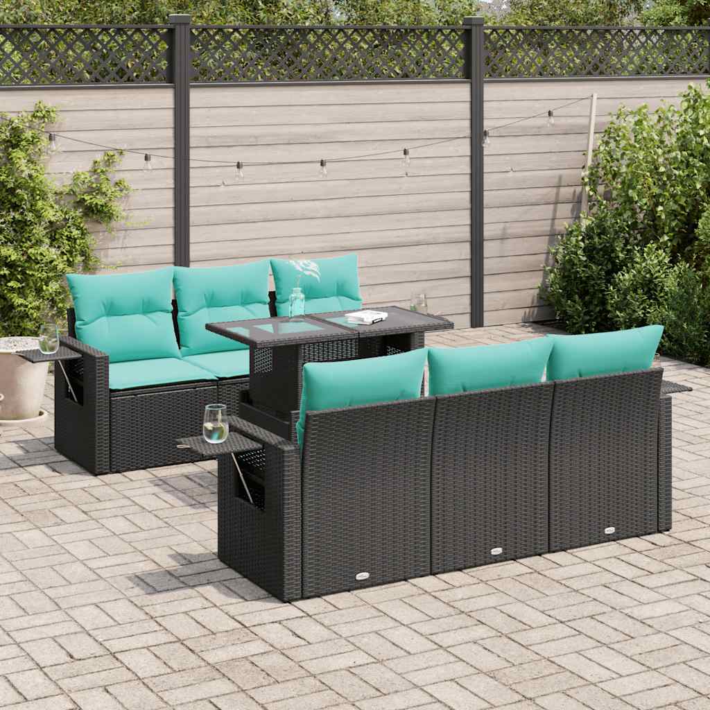vidaXL 7-delige Loungeset met kussens poly rattan acacia zwart