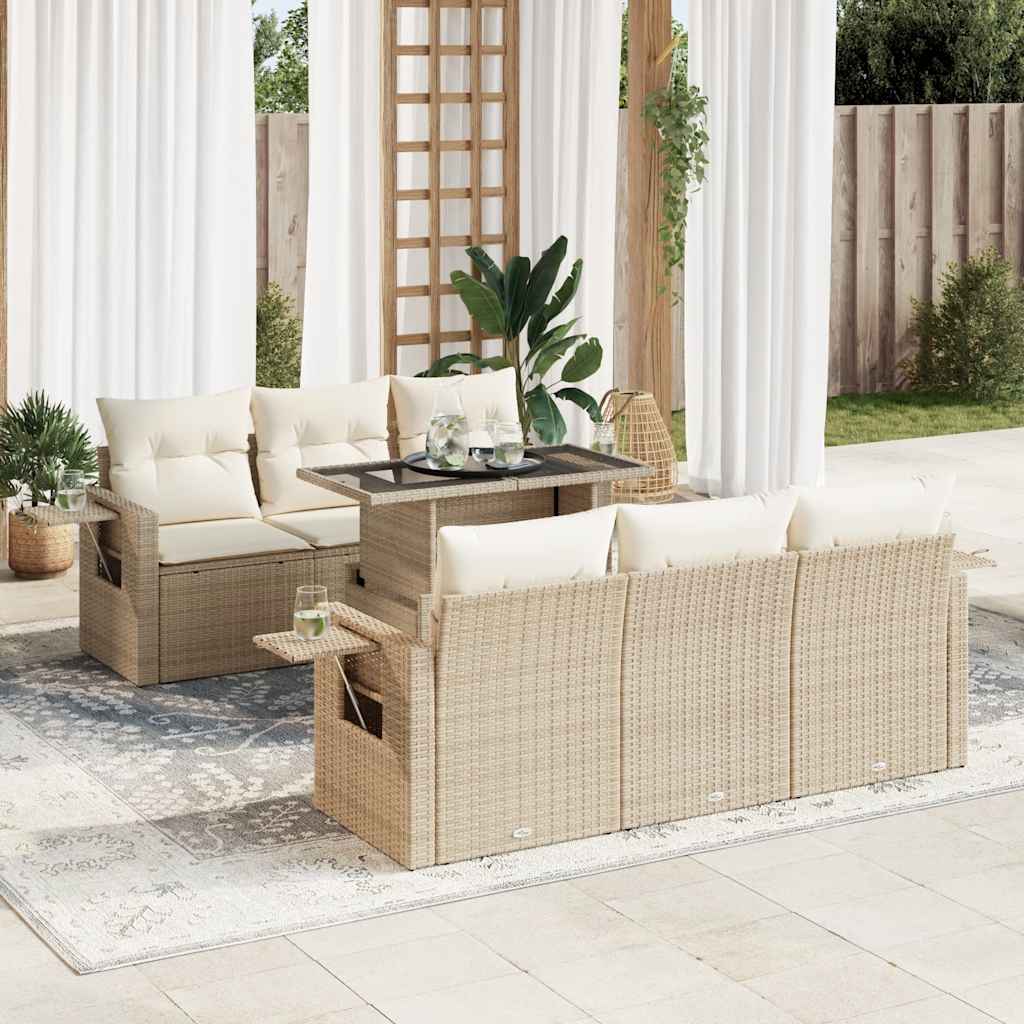 vidaXL 7-delige Loungeset met kussens poly rattan zwart