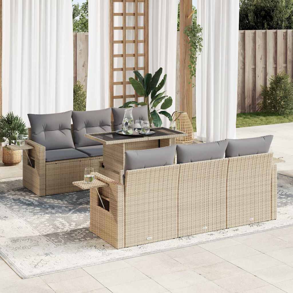 vidaXL 7-delige Loungeset met kussens poly rattan zwart