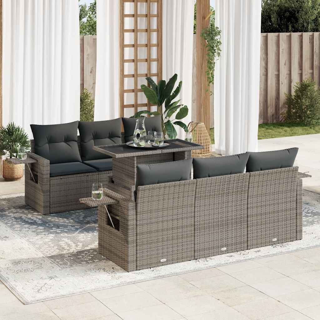 vidaXL 7-delige Loungeset met kussens poly rattan zwart