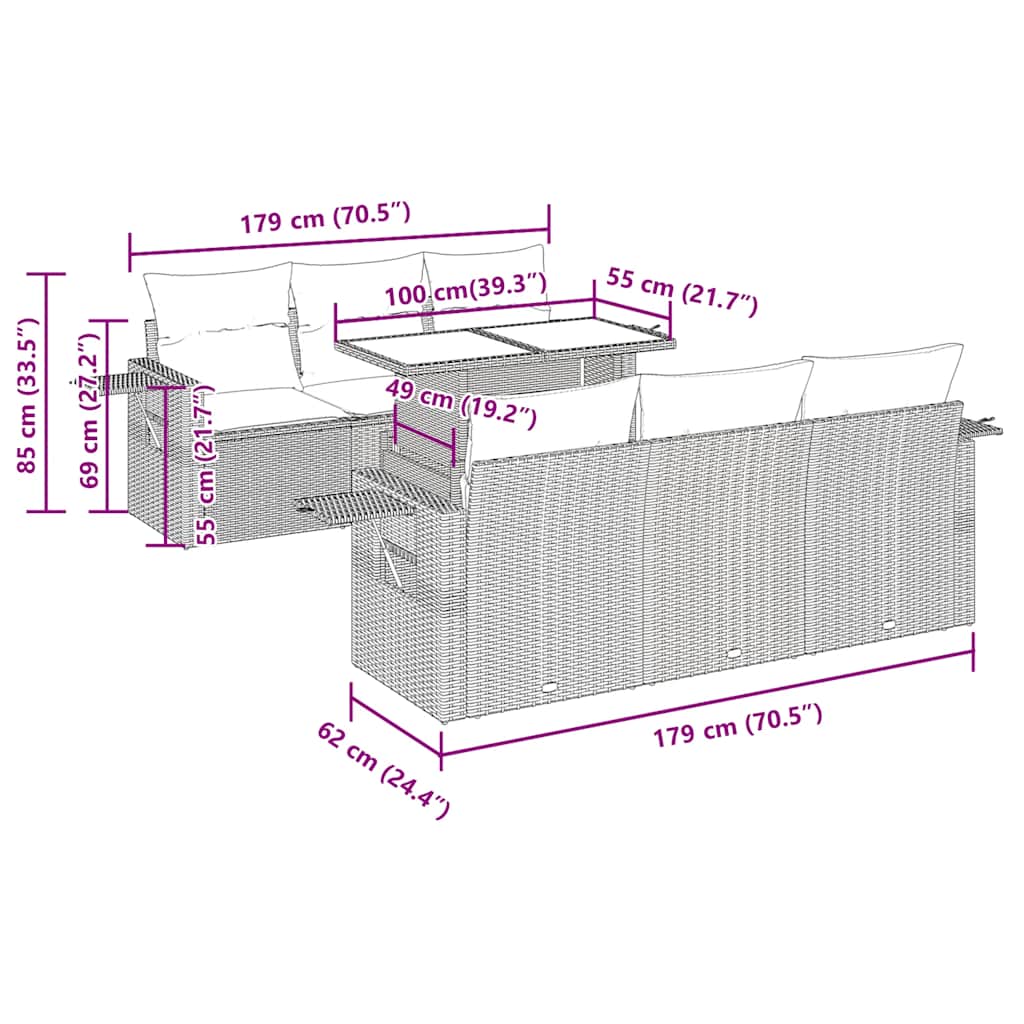 vidaXL 7-delige Loungeset met kussens poly rattan acacia zwart