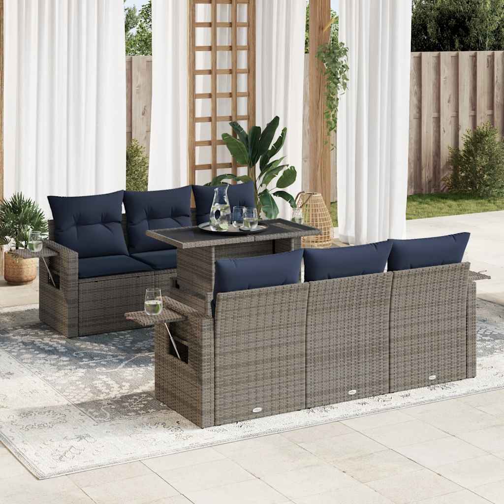 vidaXL 7-delige Loungeset met kussens poly rattan acacia zwart