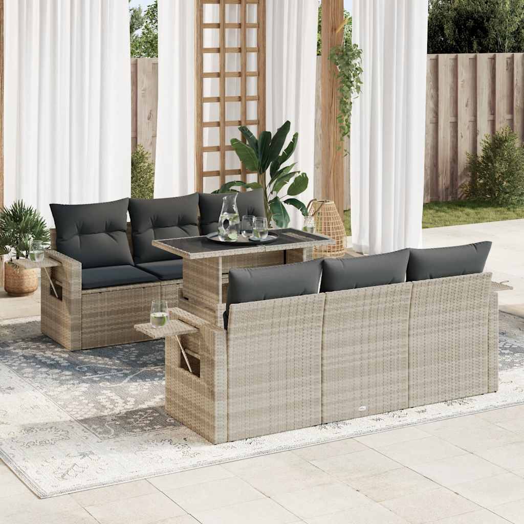 vidaXL 7-delige Loungeset met kussens poly rattan zwart