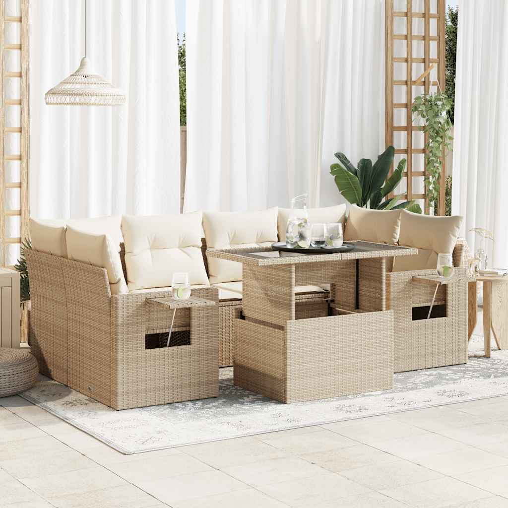 vidaXL 7-delige Loungeset met kussens poly rattan zwart