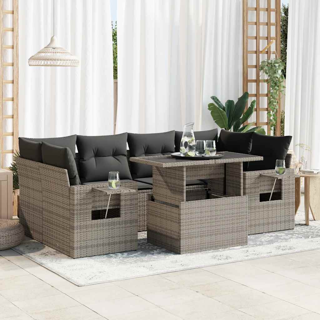 vidaXL 7-delige Loungeset met kussens poly rattan zwart