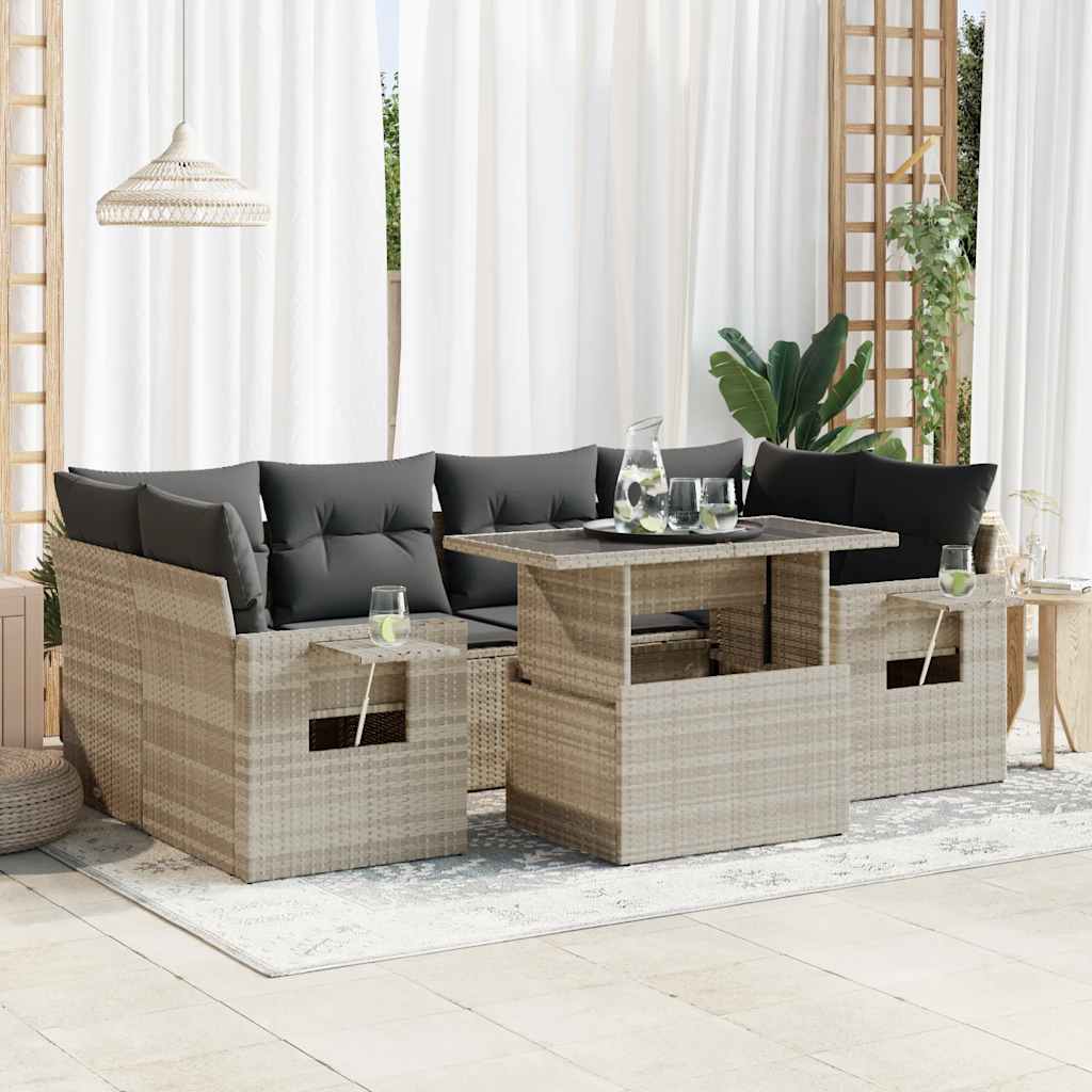 vidaXL 7-delige Loungeset met kussens poly rattan zwart