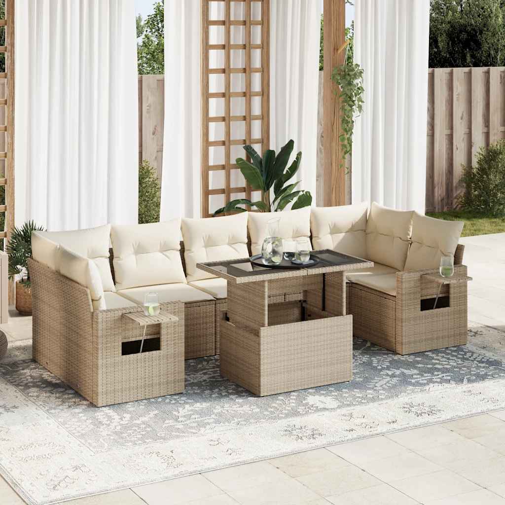 vidaXL 8-Piece Poly Rattan Lounge Set with Cushions Black