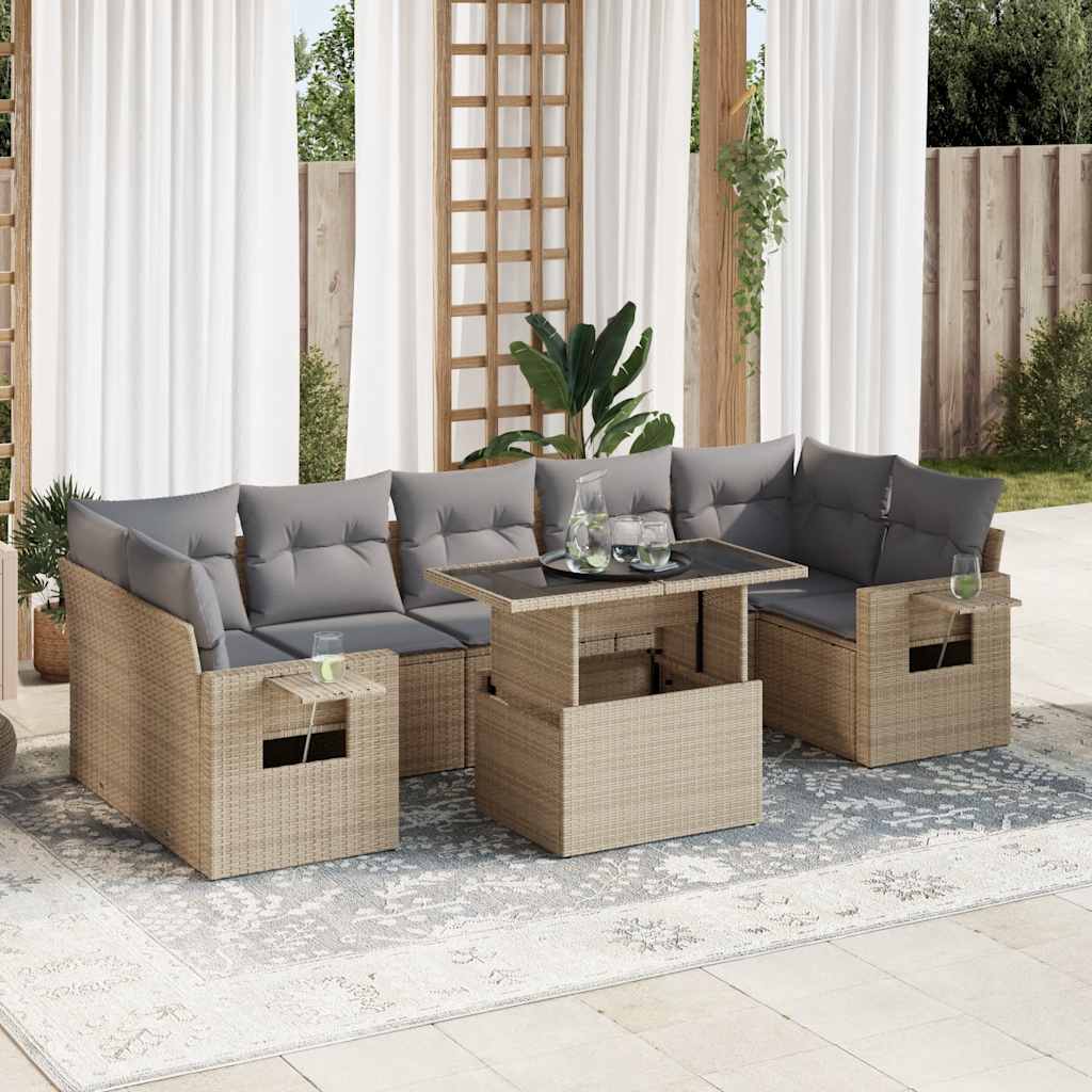 vidaXL 8-Piece Poly Rattan Lounge Set with Cushions Black