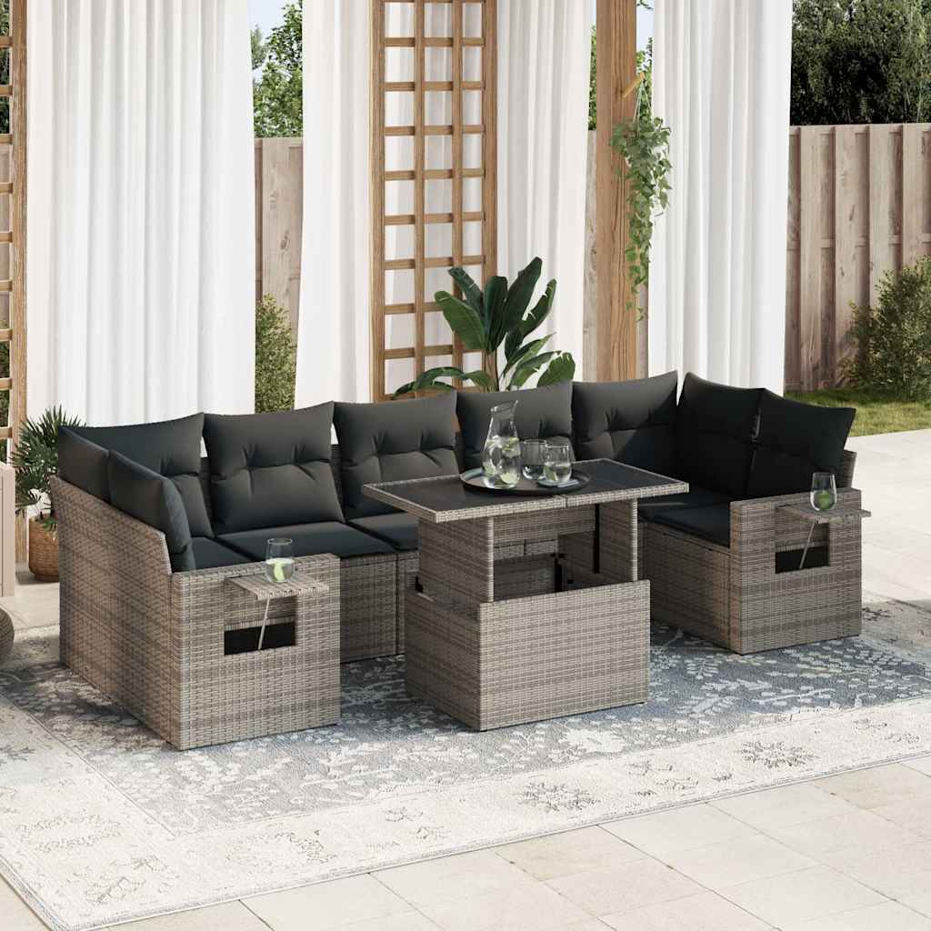 vidaXL 8-Piece Poly Rattan Lounge Set with Cushions Black