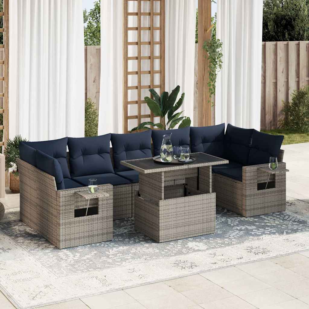 vidaXL 8-delige tuinbankset met kussens, zwart polyrotan