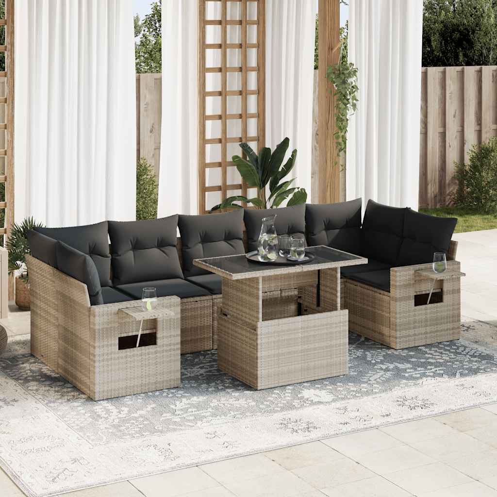 vidaXL 8-Piece Poly Rattan Lounge Set with Cushions Black