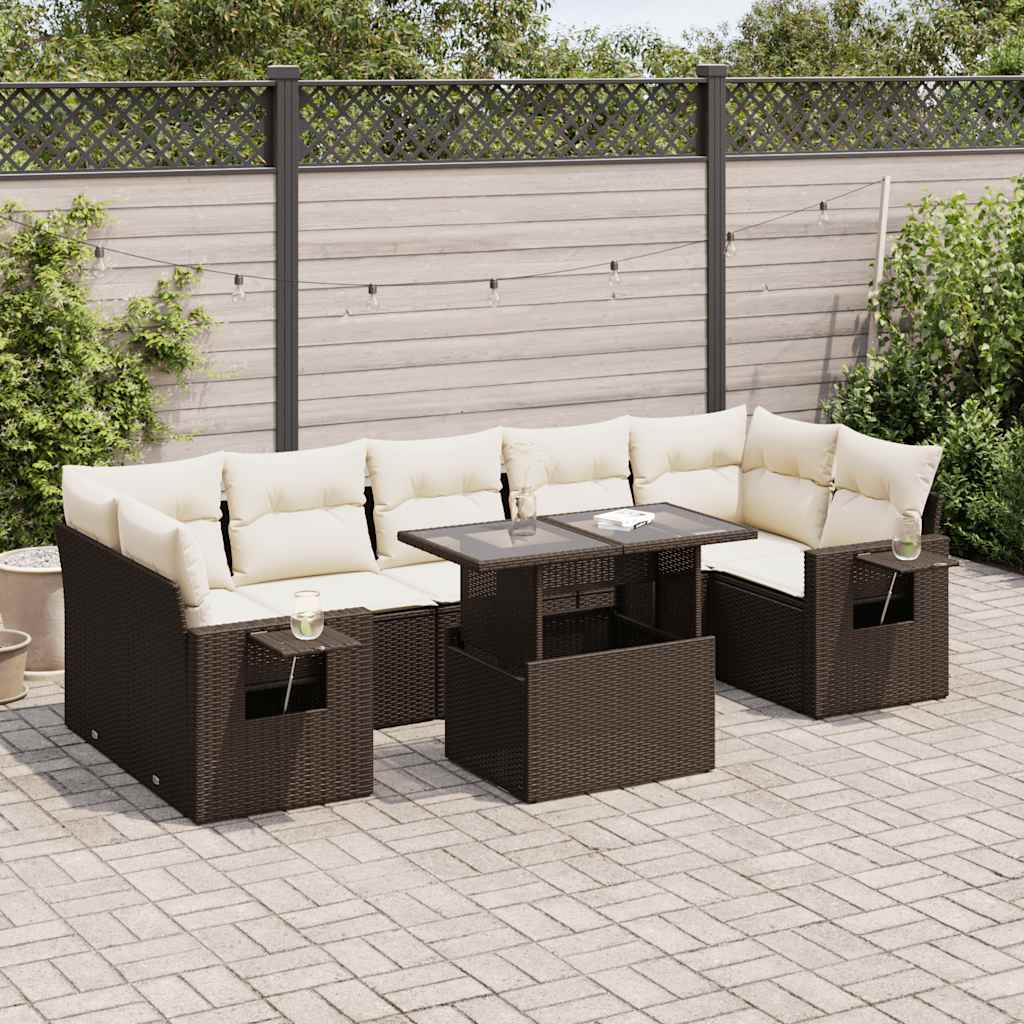 vidaXL 8-Piece Poly Rattan Lounge Set with Cushions Black